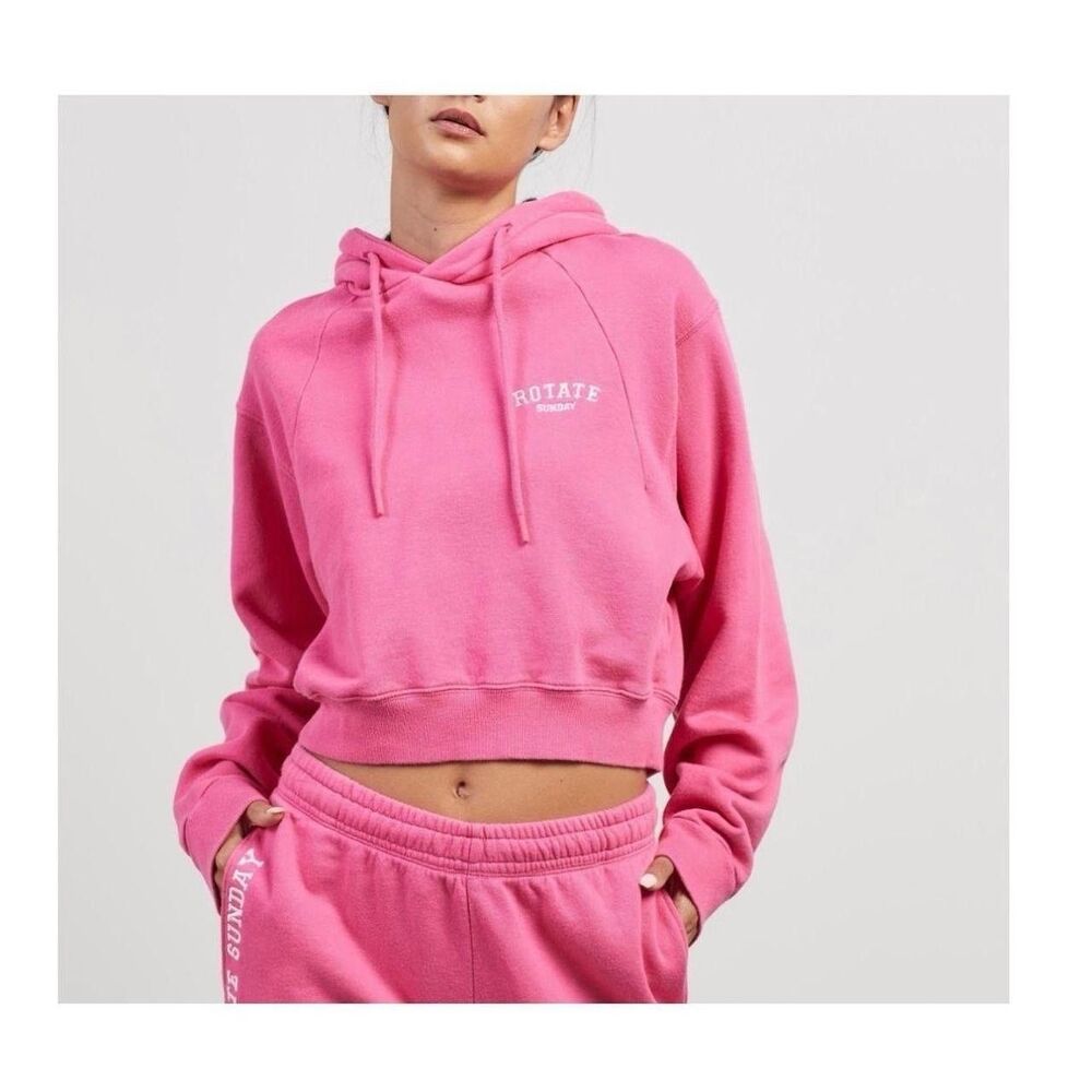 ROTATE BIRGER CHRISTENSEN Viola Cropped Barbie Pink Hoodie Designer Sweatshirt M